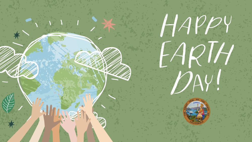 A green textured background with cartoon hands collectively lifting up the Earth. White text is on the right side that reads, 